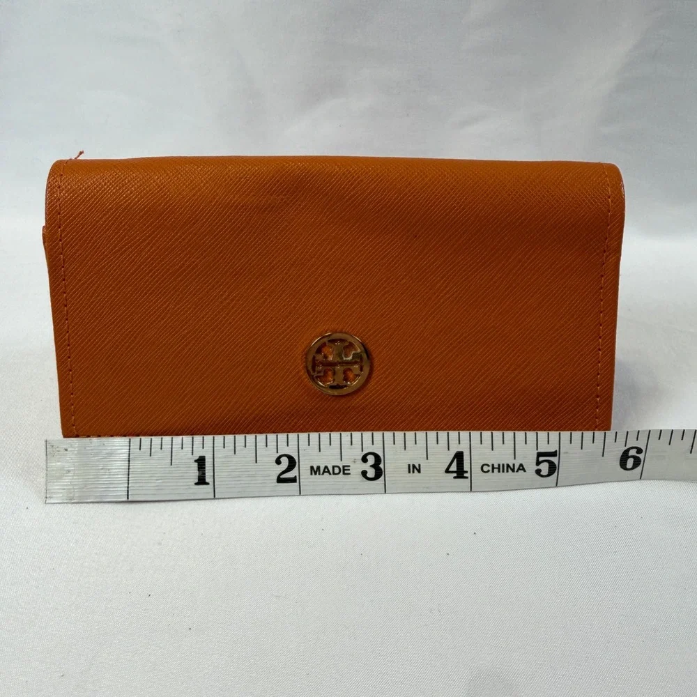 Tory Burch Eyeglass Case Womens OS Orange Saffiano Leather Robinson Logo Pouch